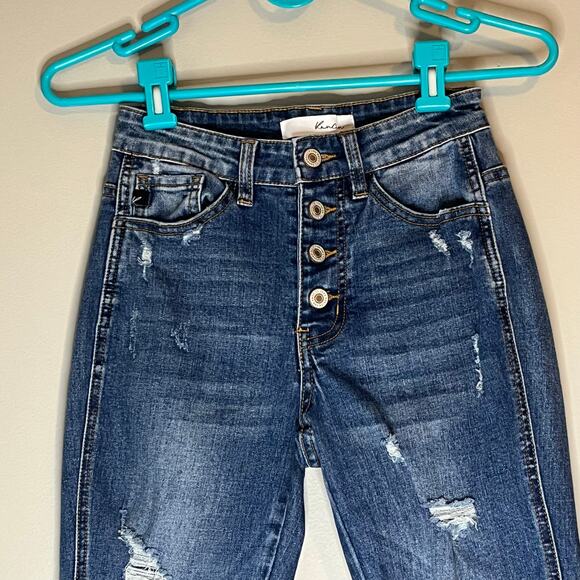 KanCan Medium Wash Distressed Button Fly Jean Jegging Size 1 /24 - Picture 6 of 12